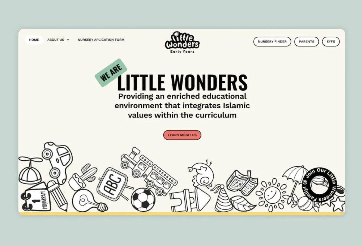 Little Wonders Early Years nursery website homepage
