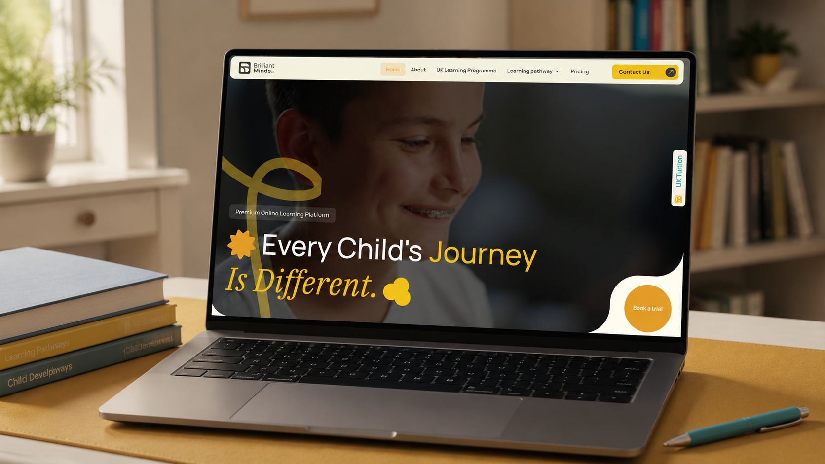 Brilliant Minds UK website homepage shown on a laptop