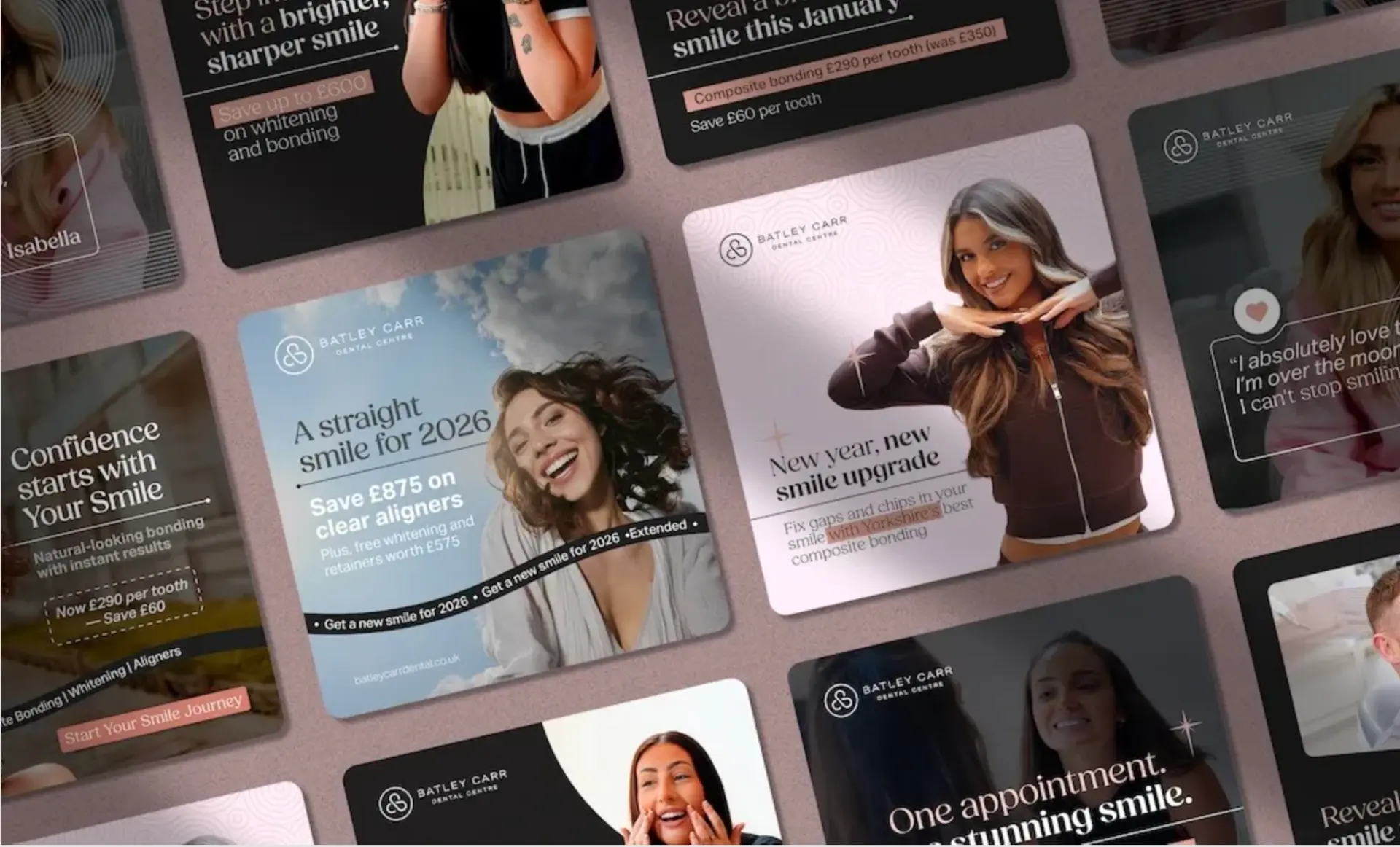 Batley Carr Dental Centre brand campaign creative across social and print