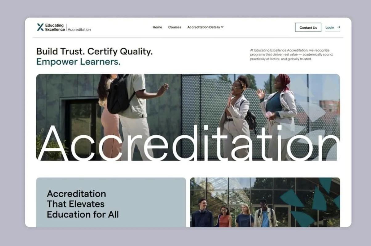 EE Accreditation website homepage showing the accreditation hero section